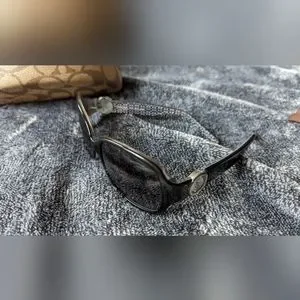 Coach Ella Sunglasses in Black, white, silver w/ lens cloth and case, classic Coach HC8395U CR614 M (54 - 17) with Grey lenses and Black  main image 4